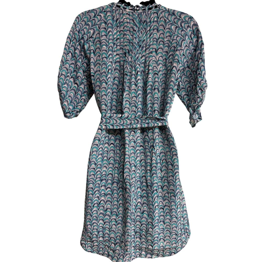 Rebecca Taylor Womens Silk Shirt Dress Size 2 Blue Geometric Print Tie Waist - Picture 6 of 14